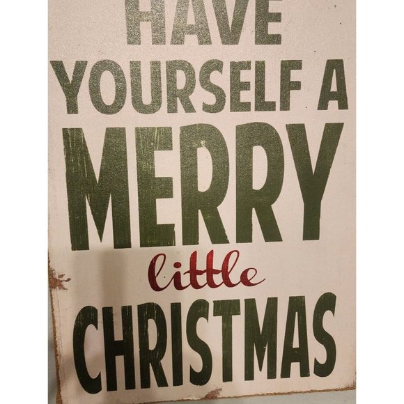 Have Yourself A Merry Little Christmas Burlap Wood Rustic Tabletop Sign 12" X 16 - Picture 11 of 12